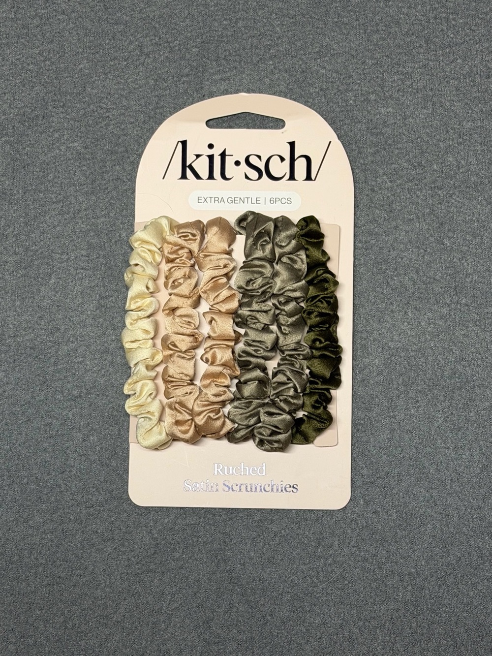 Kitsch Kids Satin Scrunchie 6-Pack — Cream, Beige, Olive, Dark Green